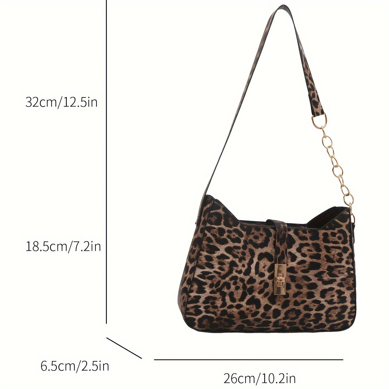 Leopard Print Faux Leather Shoulder Bag with Zipper Closure and Classic Clasp