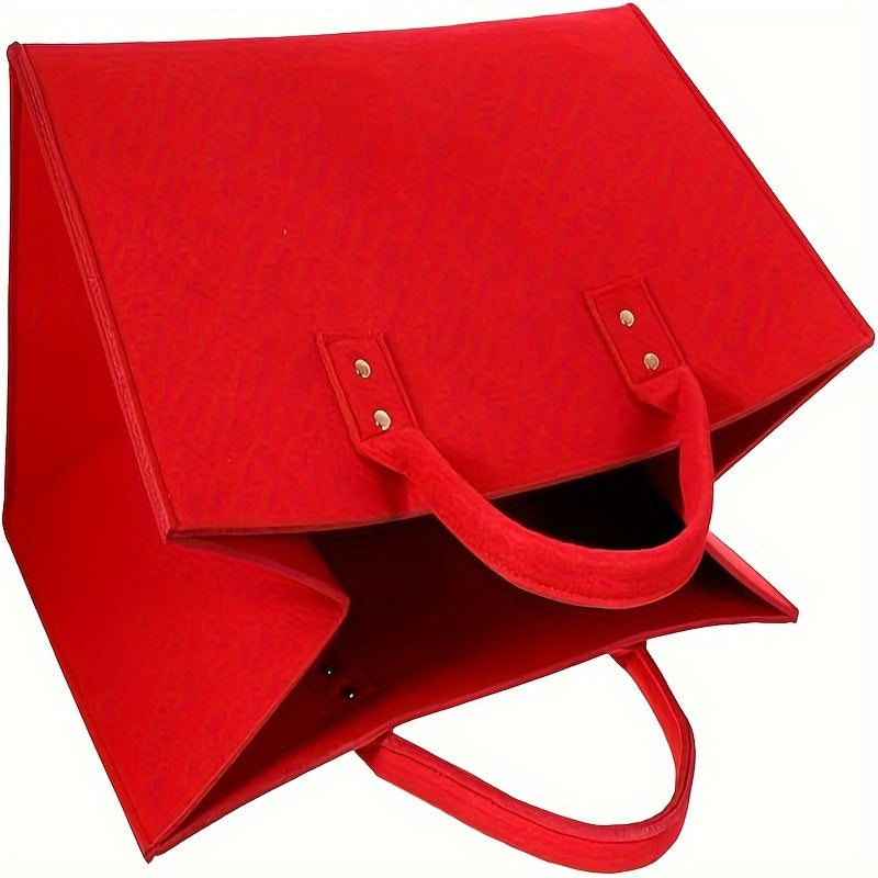 Red Felt Firewood Storage Bag Wall-Mounted Firewood Carrier for Home Fireplace