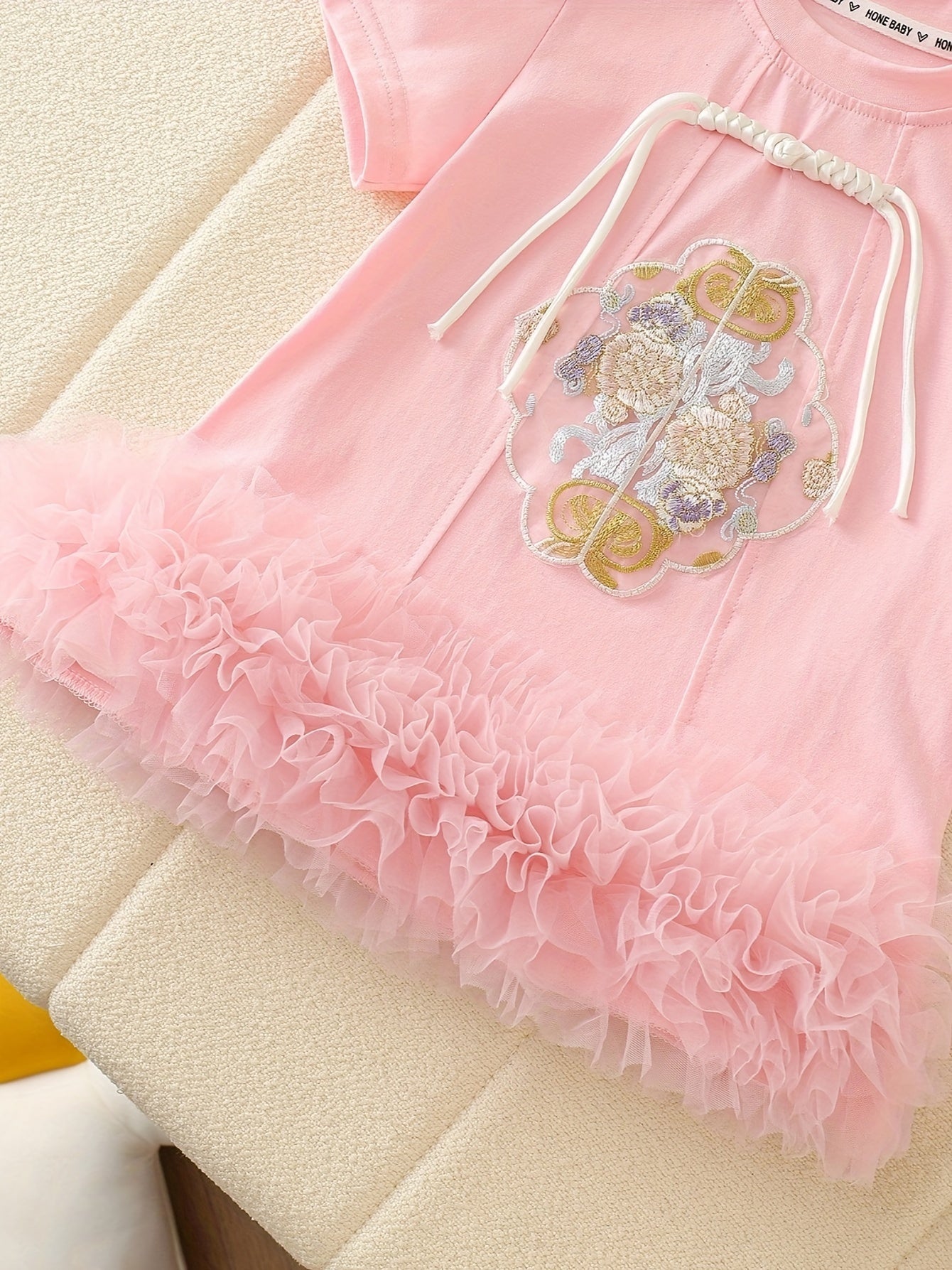 Girls Cotton Dress with Ruffle Hem Floral Pattern Summer Casual Knee Length