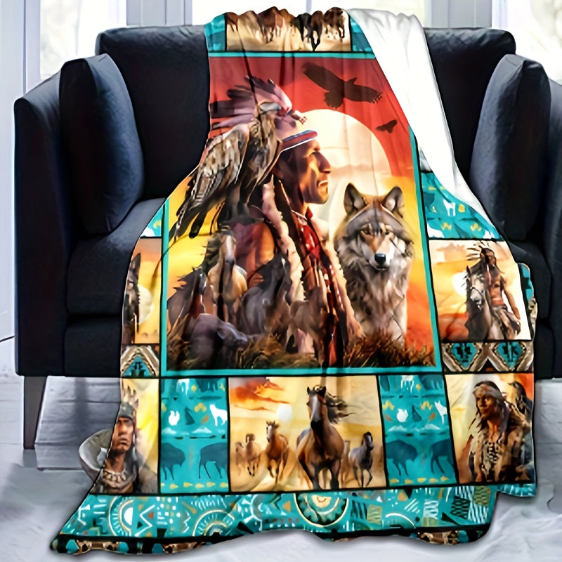 Indian Themed Flannel Digital Print Blanket for Casual Use Small Coverlet