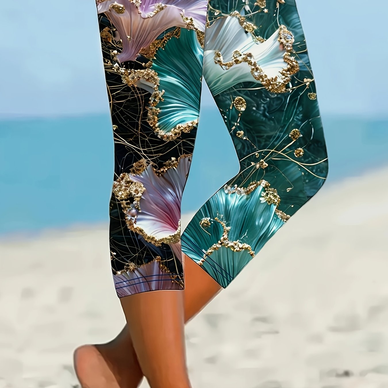 Women’s High-Waisted Floral Print Yoga Leggings Stretchy Workout Pants