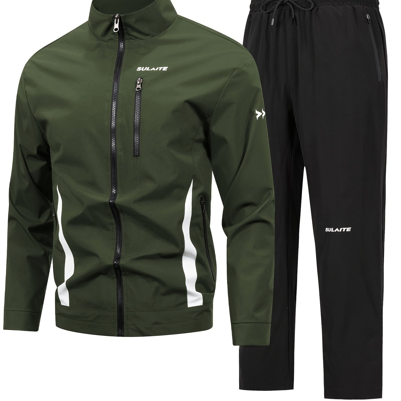 Men's Athletic Tracksuit Set with Zip-Up Jacket and Casual Pants Polyester Spring Fall