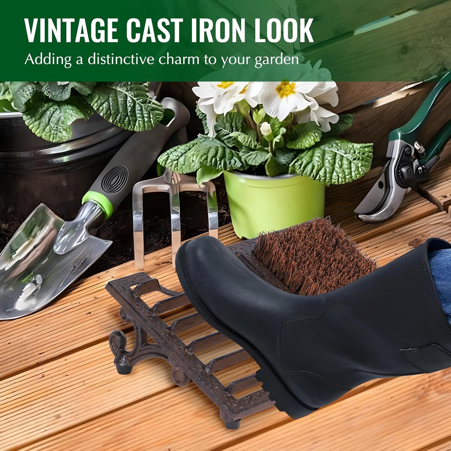 Vintage Cast Iron Shoe Scraper with Brush Heavy Duty Boot Cleaner Outdoor