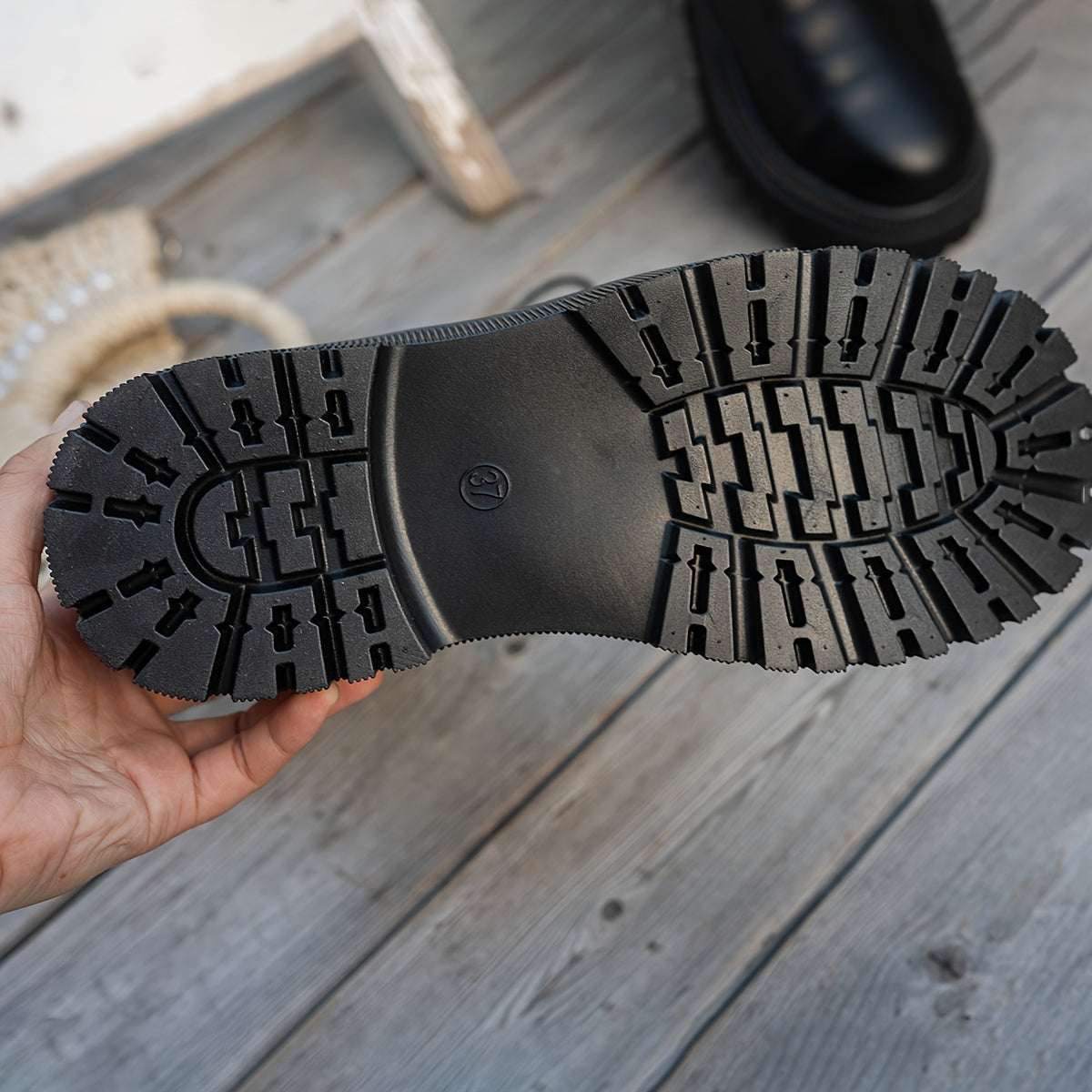 Women Chunky Platform Boots Leather Mid-Calf Non-Slip Sole All-Season