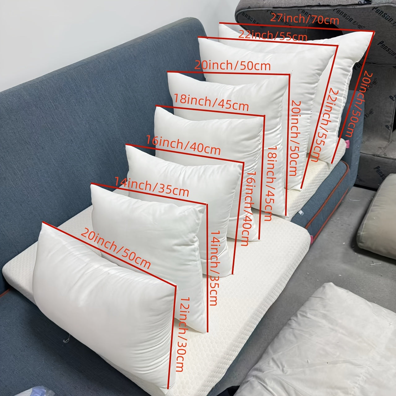 Set of 2 White Cushion Inserts for Sofa and Bed, Living Room Decor