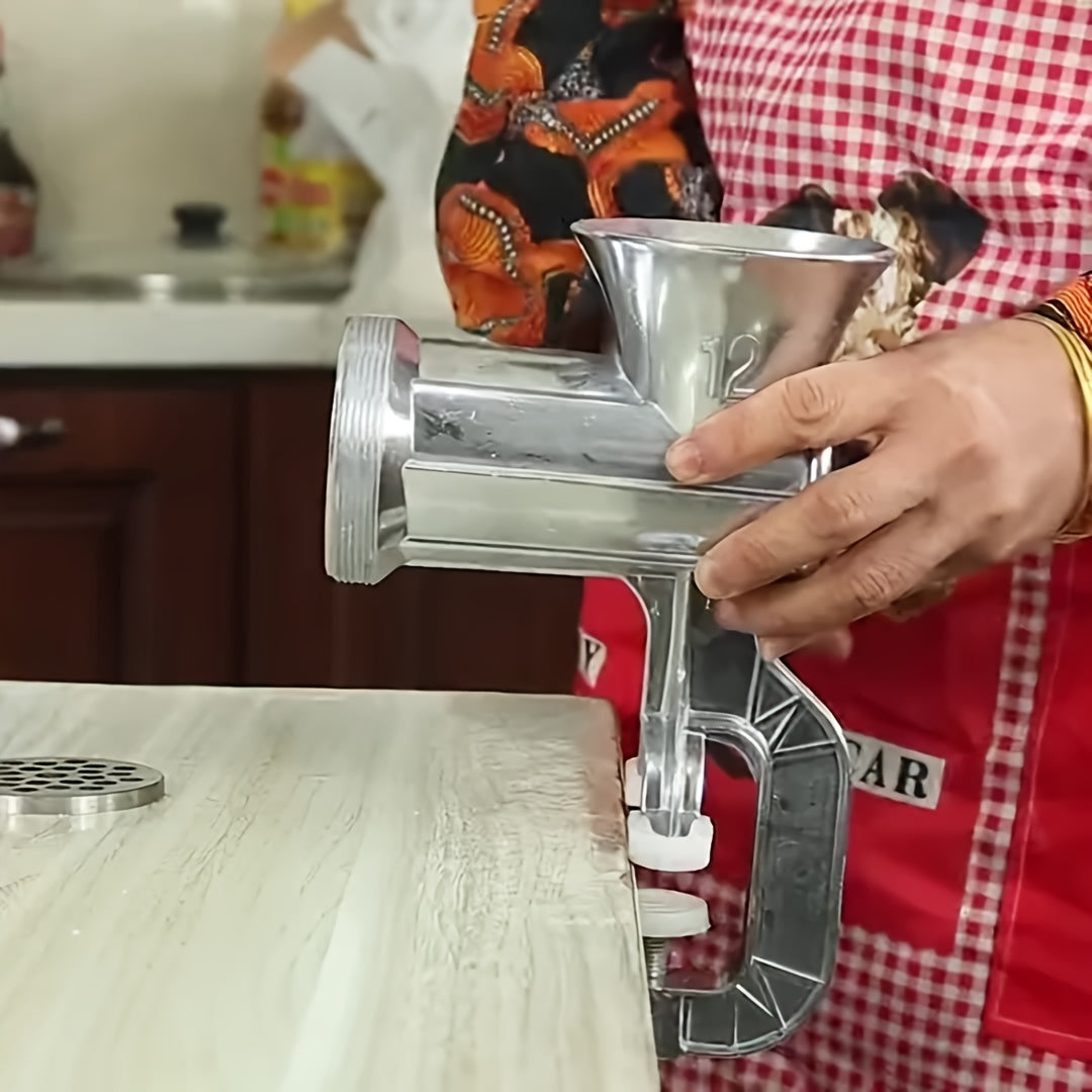 1 dona Stainless Steel Qo'lda go'sht maydalagich, stol kliplari bilan - Quvvatsiz go'sht va sabzavotlarni maydalash uchun qo'lda rulmanli oziq-ovqat protsessori.