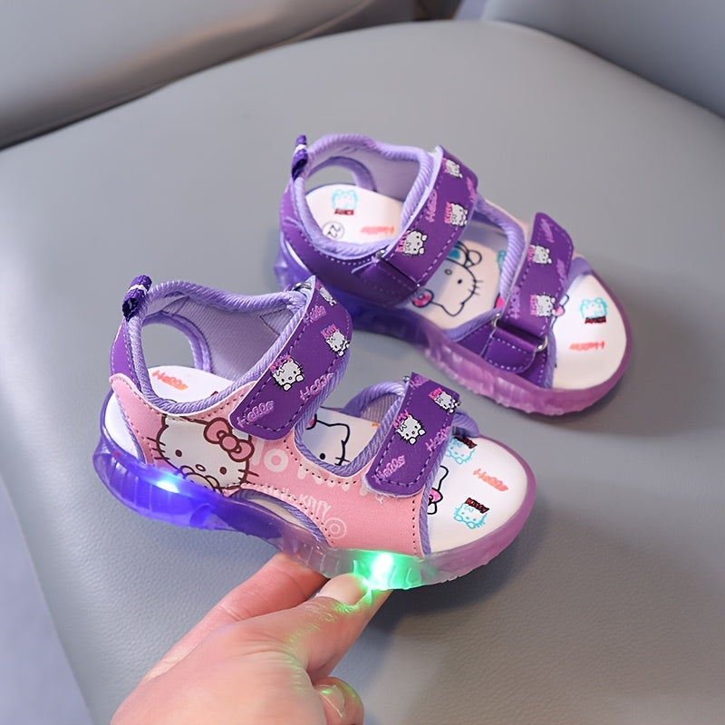 Girls Summer Glow-in-the-Dark Cartoon Sandals with Adjustable Straps Rubber Sole
