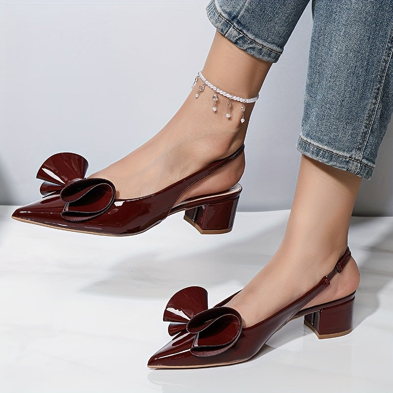 Women's Pointed Toe Bow Pumps Synthetic Low Block Heels Casual Formal Shoes