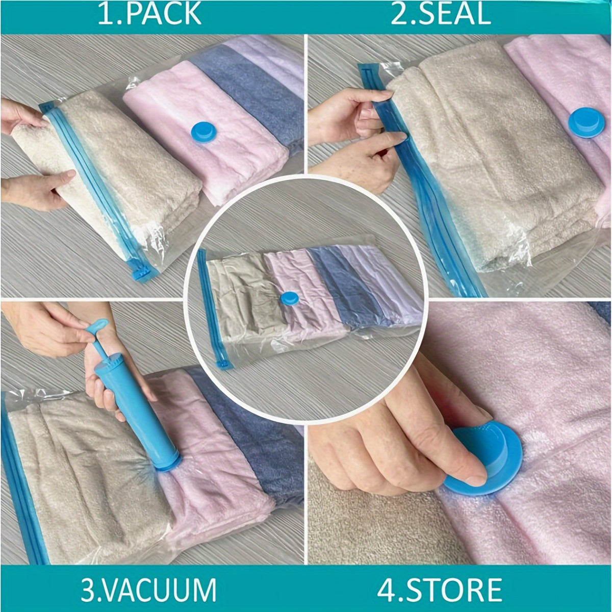 Bolsa de almacenamiento al vacío rosa con bomba de mano, bolsa de compresión a prueba de humedad para camping