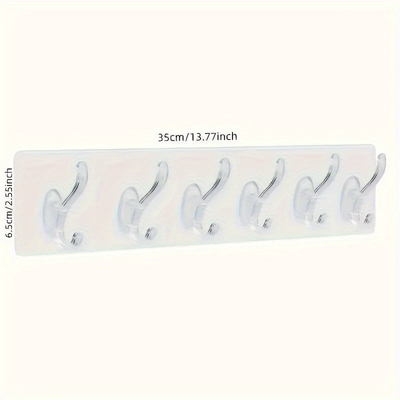 Wall Mount Coat Hooks with Six Linked Adhesive Hooks Waterproof and Oil-Proof Plastic for Home and Kitchen