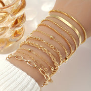 Set of 10 Elegant Gold Bracelets for Women Stackable Chain and Rope Design Jewelry