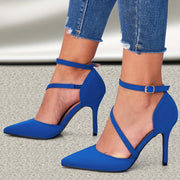 Women’s Pointed Toe Slingback Stiletto Heels with Ankle Strap, White Bow