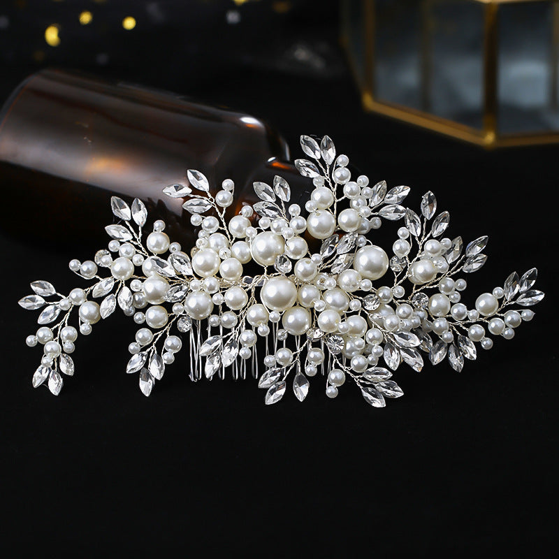 Handmade Silver Hair Comb Headpiece with Pearl and Rhinestone Accents for Weddings