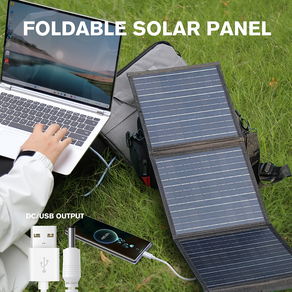 Foldable Solar Power Bank 60W USB and 18V DC Outputs for Camping and Travel