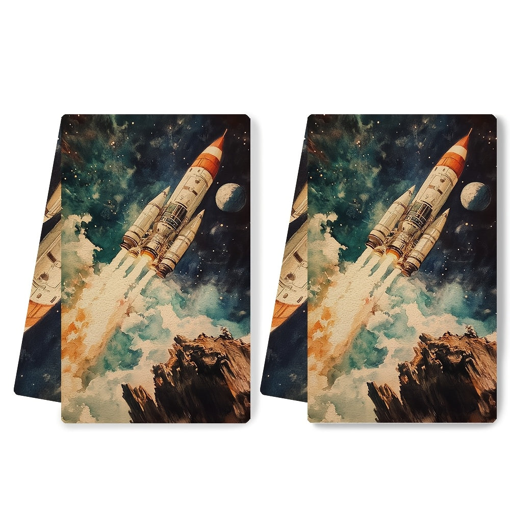 Ultra-Soft Kitchen Towels Absorbent Machine Washable Space Tour Design