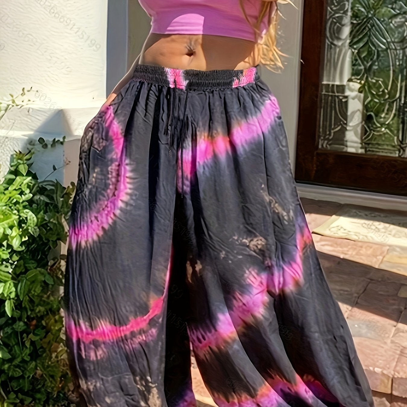 Women's Plus Size Tie Dye Wide Leg Pants Casual All-Season Polyester Knit