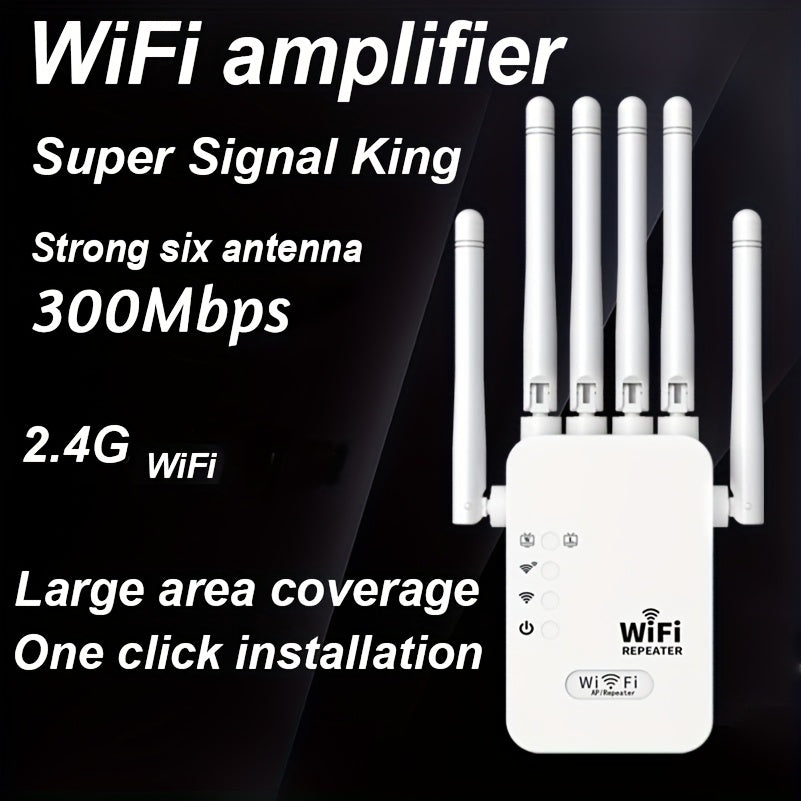 WiFi Extender with 6 Antennas Dual Band 300Mbps Signal Booster Ethernet Ports Easy Installation