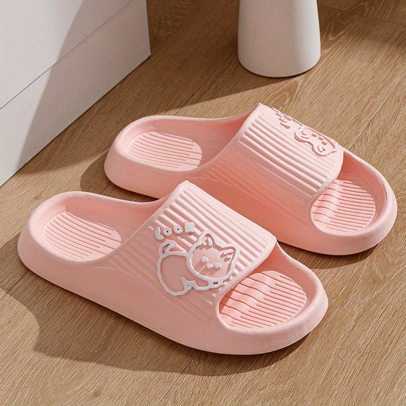 Women's Cat Pattern Open Toe Slides Soft Sole Indoor Shoes