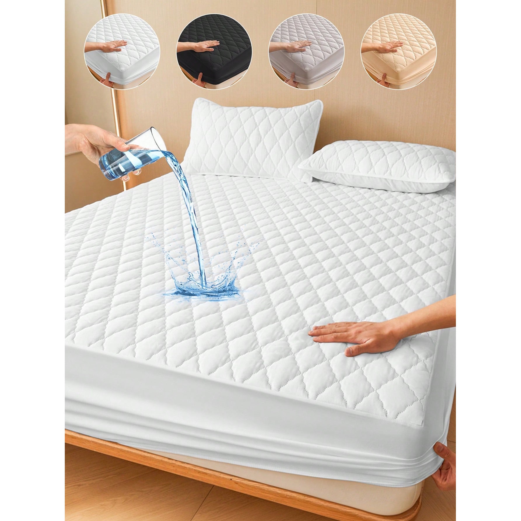 Waterproof Fitted Sheet Gray 30cm Deep Pockets Soft Polyester for Bedroom