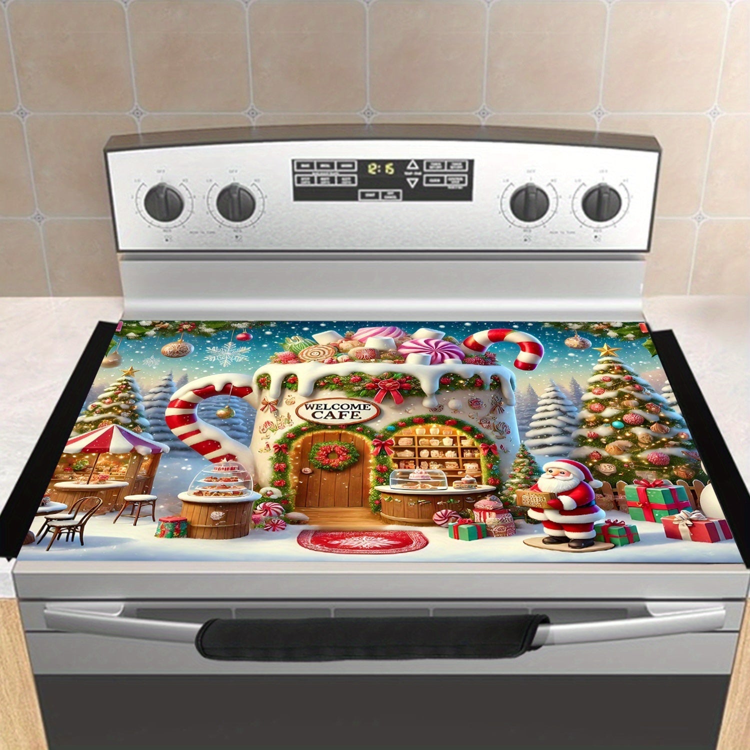 Festive Christmas Stove Top Protector Waterproof Scratch-Resistant Heat-Resistant Cover