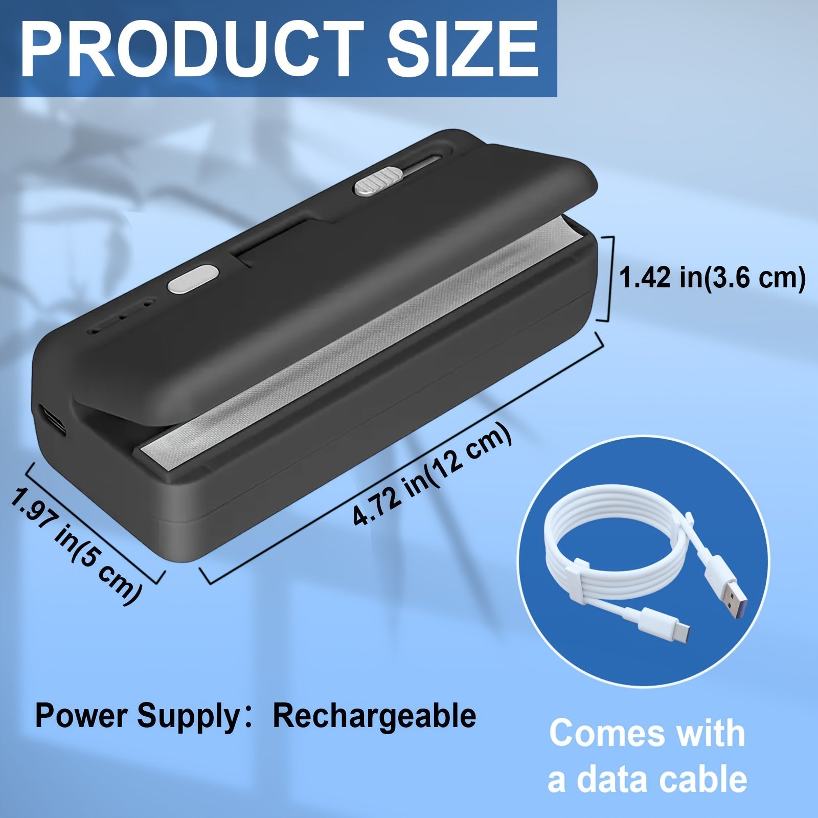 Food Sealer with Built-in Cutter USB Rechargeable Adjustable Heat Settings Magnetic Strip for Kitchen Organization