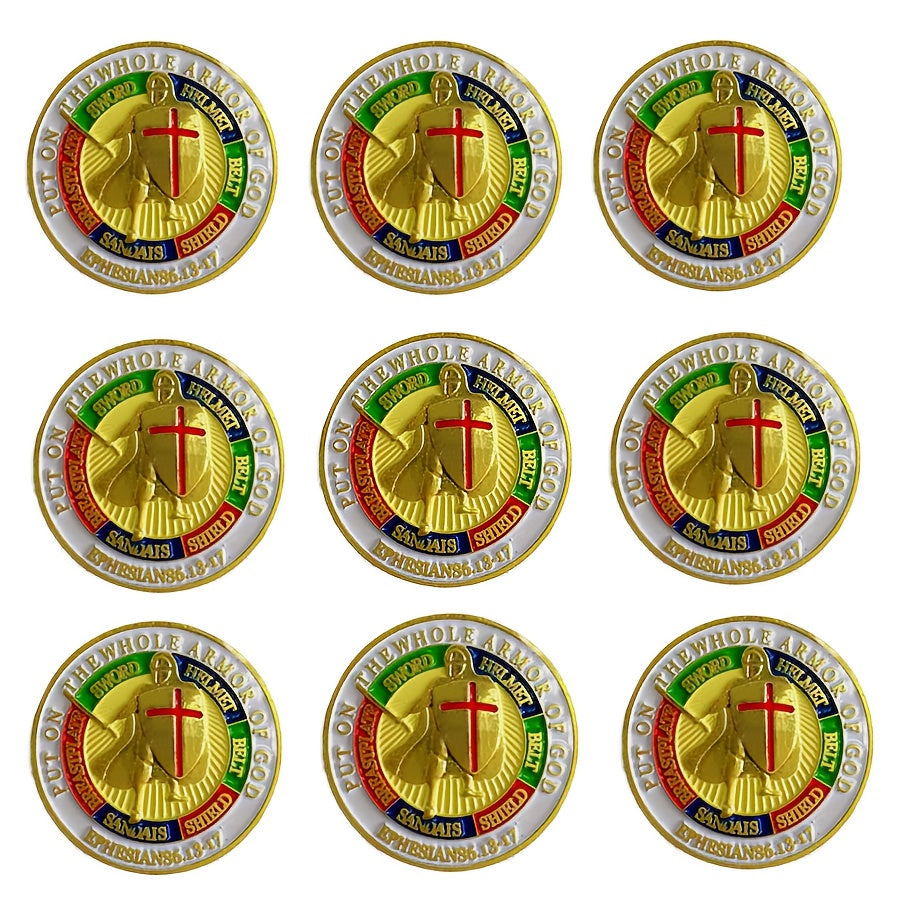 10 ta Christian Brooch Pins to'plami, ilhomlantiruvchi Xudo zirhli alloy zargarlik buyumlari