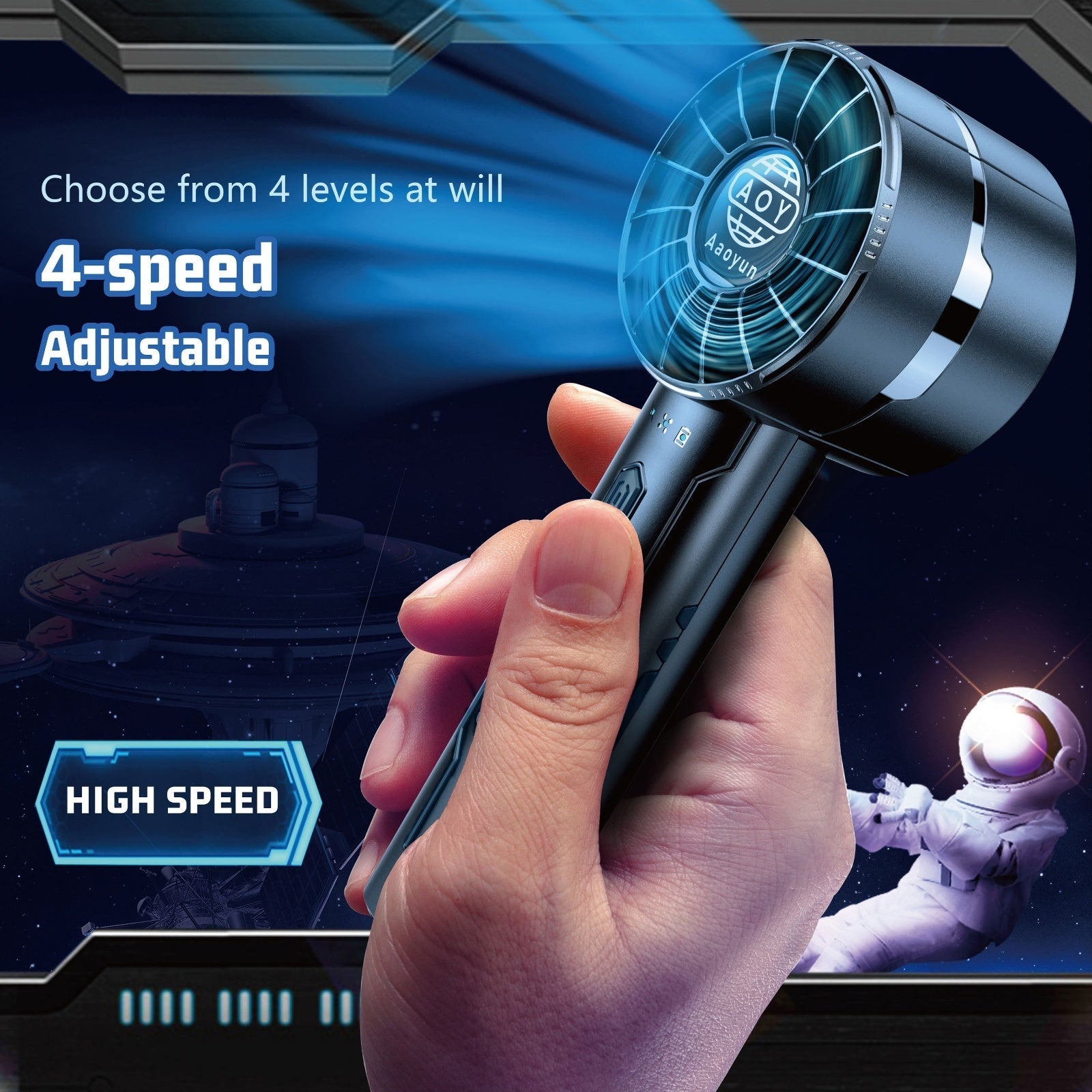Mini USB Handheld Fan with Turbo Wind 4-Speed Adjustable Portable Cooling