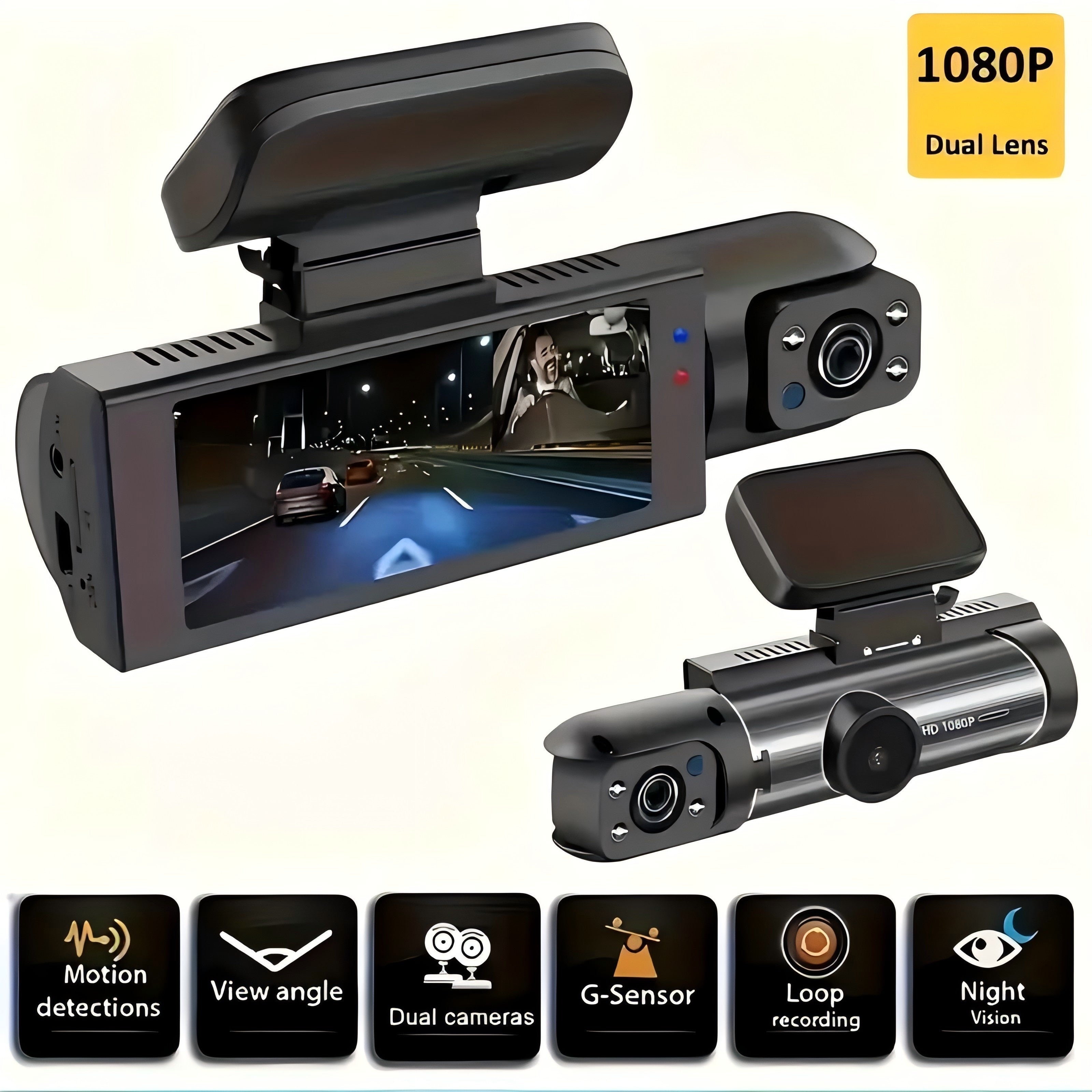 Dual Camera Car Dash Cam with 8.03cm IPS Screen 1080P Night Vision Loop Recording