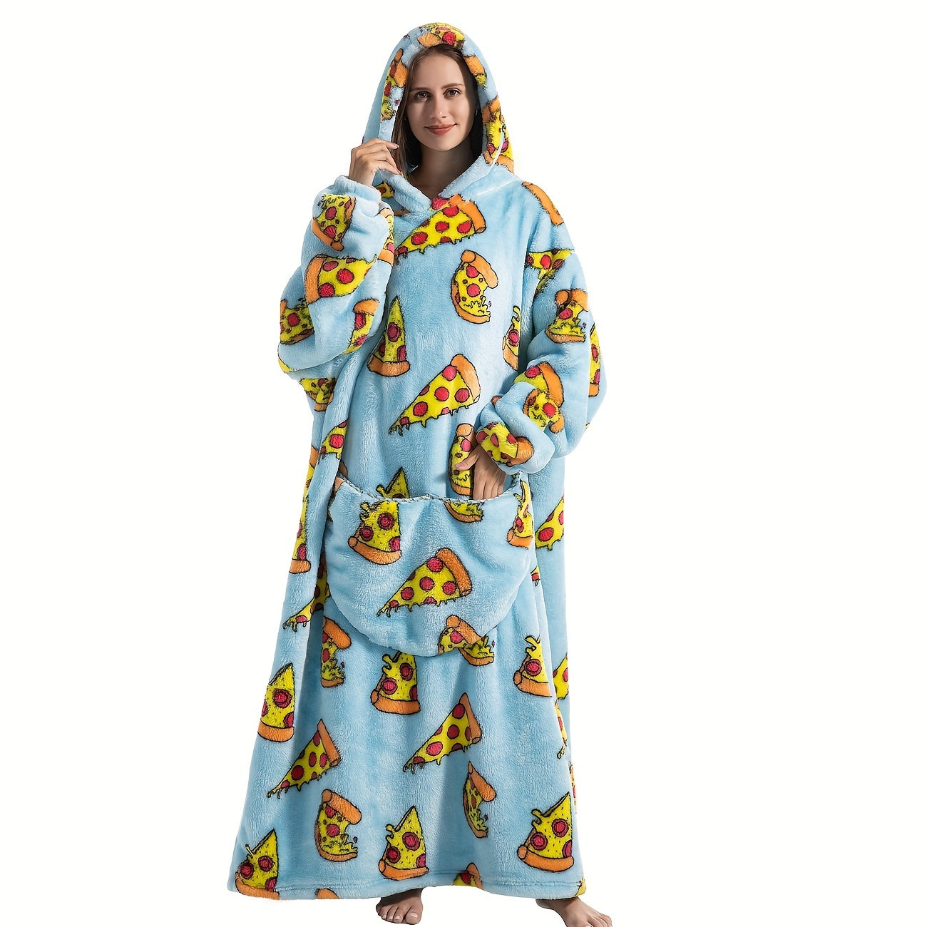 Adult Oversized Hoodie Wearable Blanket with Pepperoni Pizza Print and Front Pocket