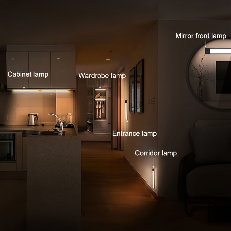 LED Motion Sensor Cabinet Light with Voice Control USB Rechargeable Auto-Shutoff Magnetic Detachable Fixture