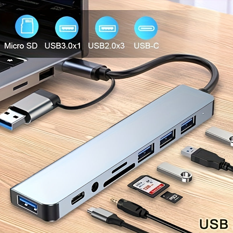 8-Port USB Hub with Audio Jack for Tablets USB Powered 5V