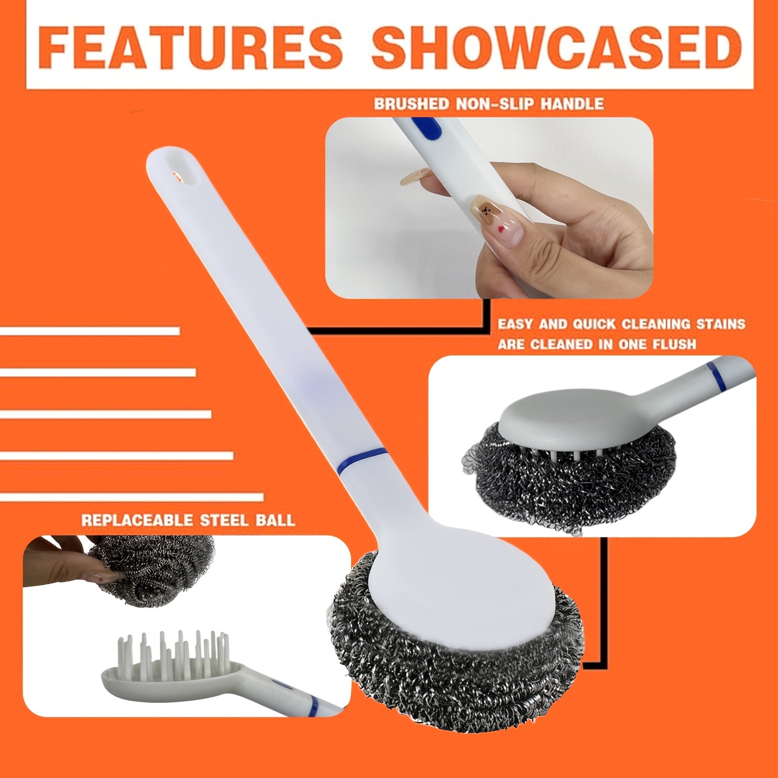 Kitchen Cleaning Tools Set Stainless Steel Reusable Handle 3 Wire Balls Scrubbing