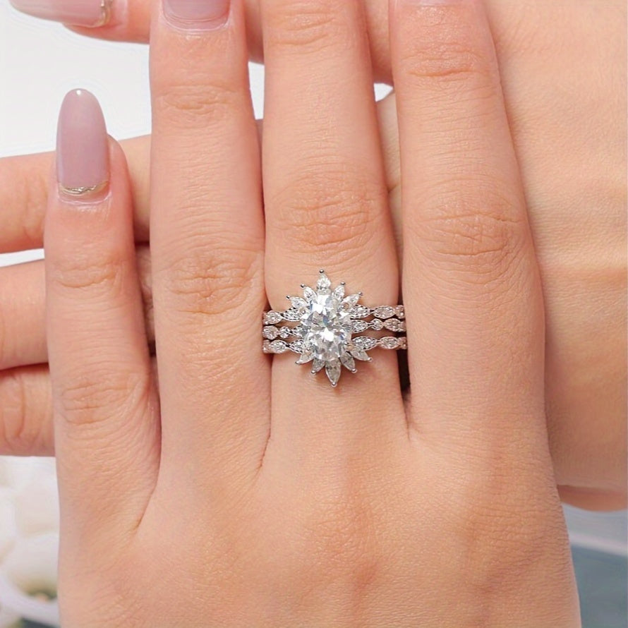 Ayollar uchun Moissanite to'y uzuklari, 5 ta tosh, ot ko'zli kesim, sterling kumush, 18K oq oltin bilan qoplangan