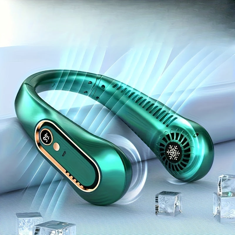 Portable USB Rechargeable Neck Fan with Digital Display, Adjustable Fit, Cool Personal Fan