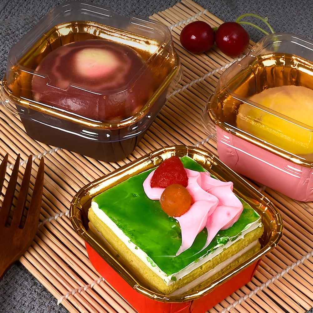 50 Square Cupcake Cups with Lids, Heat-Resistant Foil, Baking and Dessert Cups