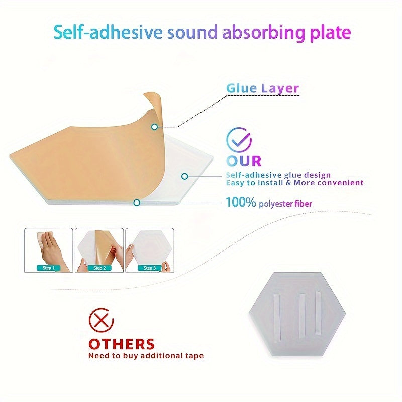 12-шт. черная акустическая панель шестиугольной формы для поглощения звука, изоляционная плита