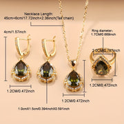5-Piece Teardrop Jewelry Set with Earrings Necklace Pendant Ring Synthetic Stones Gold Plated Copper Zirconia for Weddings and Everyday