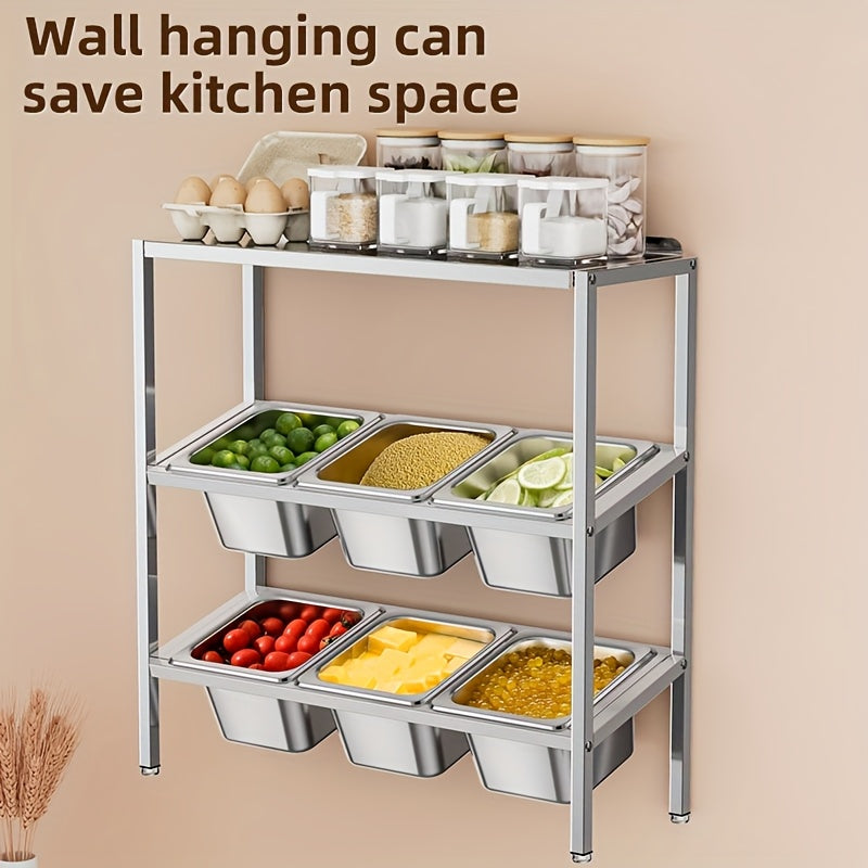 Stainless Steel 3-Tier Kitchen Organizer with Lids for Spices Fruits Storage