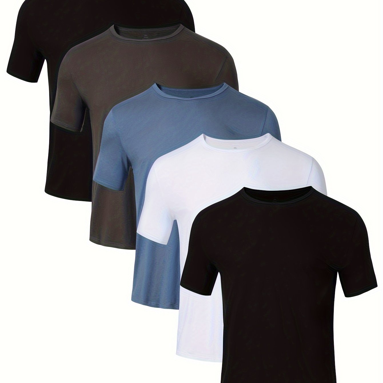 Men's Cotton T-Shirts Pack of 5 Short Sleeve Crew Neck All-Season Black Blue Gray White