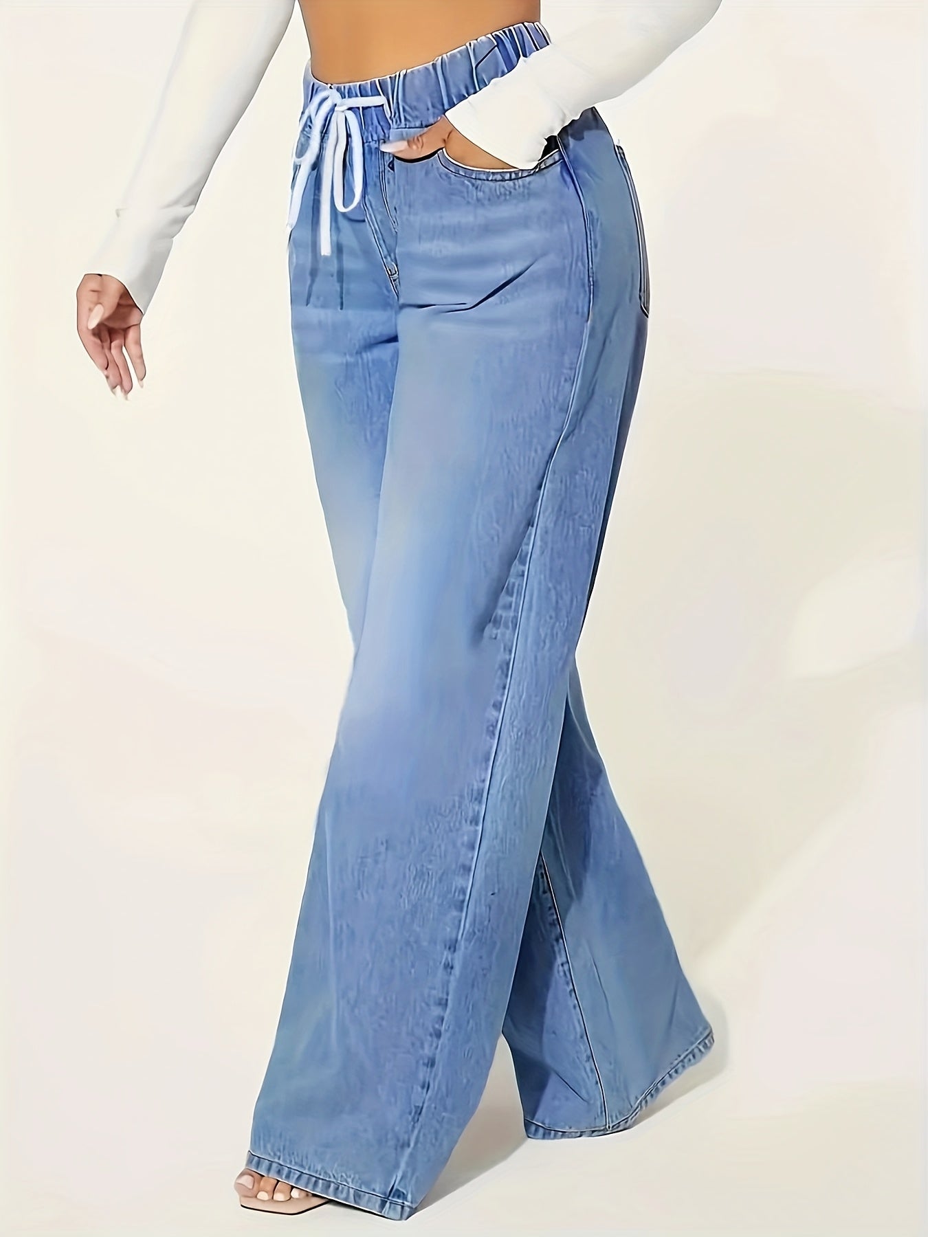 Women's Plus Size Rayon Wide Leg Drawstring Waist Jeans