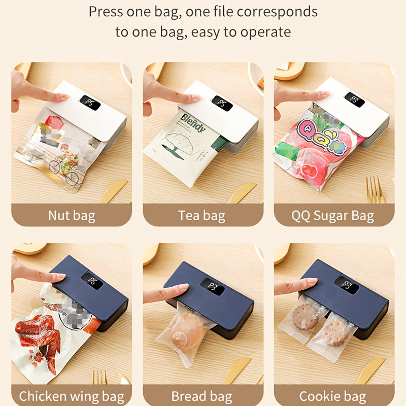 Kichkina portativ yopish mashinasi, snack sumkasi yopish uchun moslashuvchan sozlamalar bilan, USB bilan qayta zaryadlanadigan, sayohat va pikniklar uchun qulay, kompakt