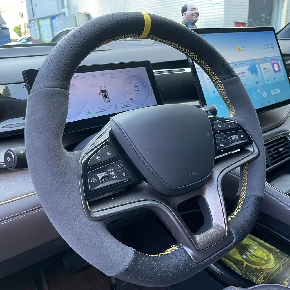 Universal Faux Leather Steering Wheel Cover Black with Golden Accents Anti-Slip