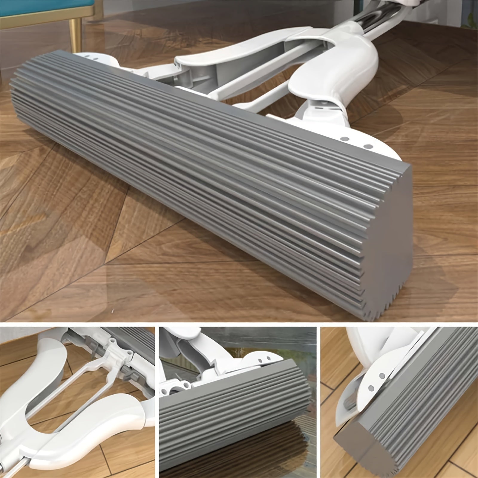 Rubber Telescopic Sponge Mop with Hand-Washing Self-Squeezing for Kitchen and Living Room