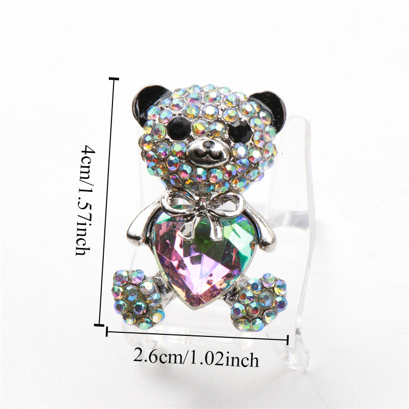 Elegant Alloy Teddy Bear Brooch with Heart-Shaped Sparkling Stone for Women