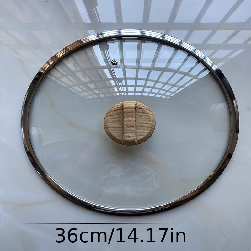 Large Tempered Glass Cookware Lid with Wooden Handle 36cm for Woks and Pans