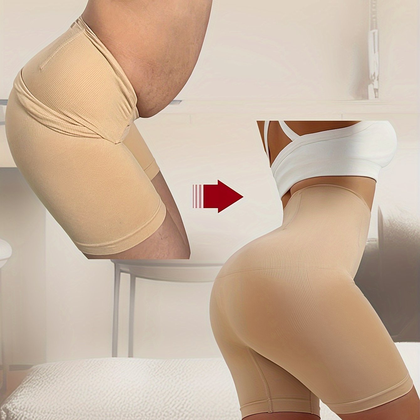 High-Waist Tummy Control Yoga Shorts for Pregnant Women in Beige Seamless Butt Lifting Support Panels