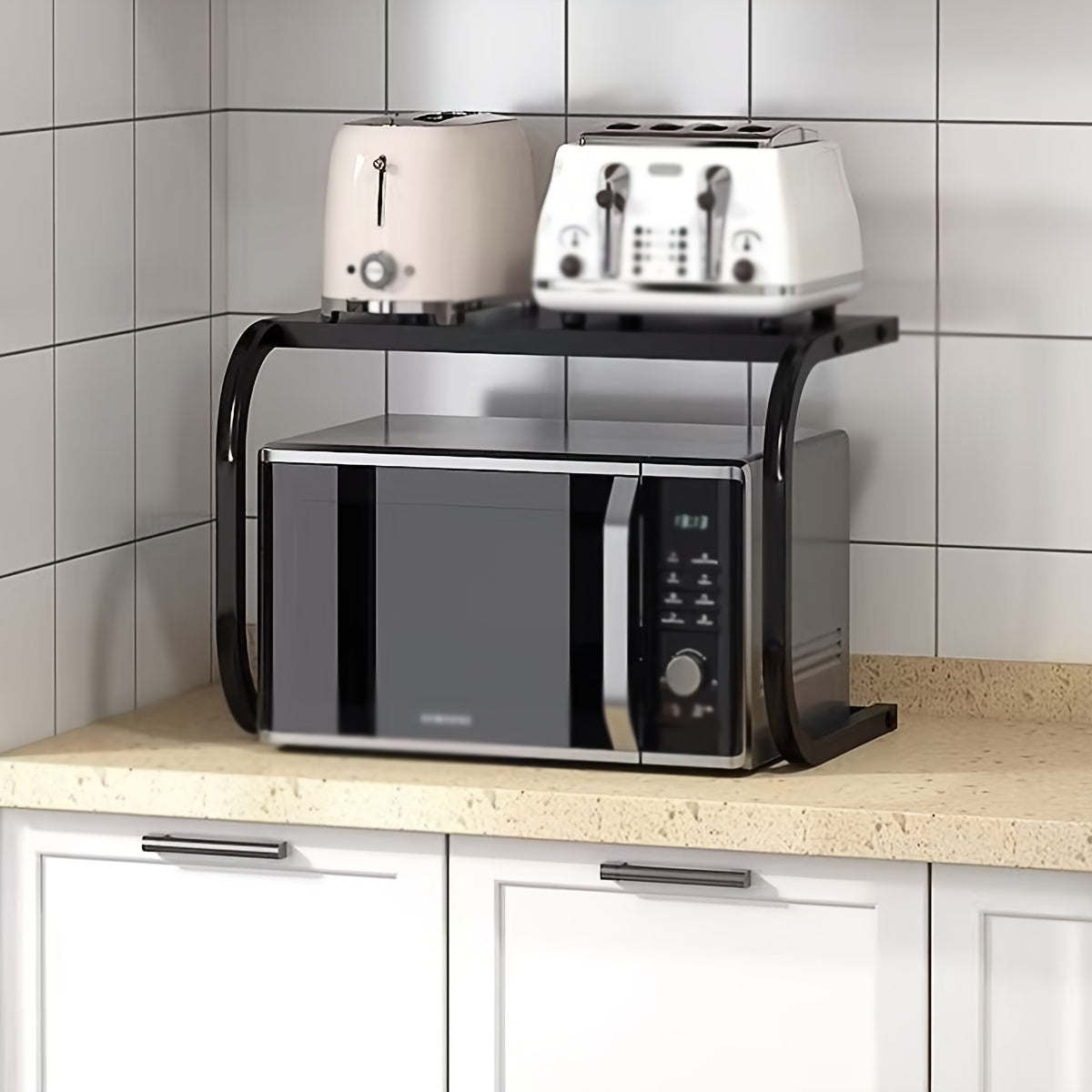 Metal Kitchen Storage Rack for Microwaves Ovens and Rice Cookers Dual Tiers Painted Finish