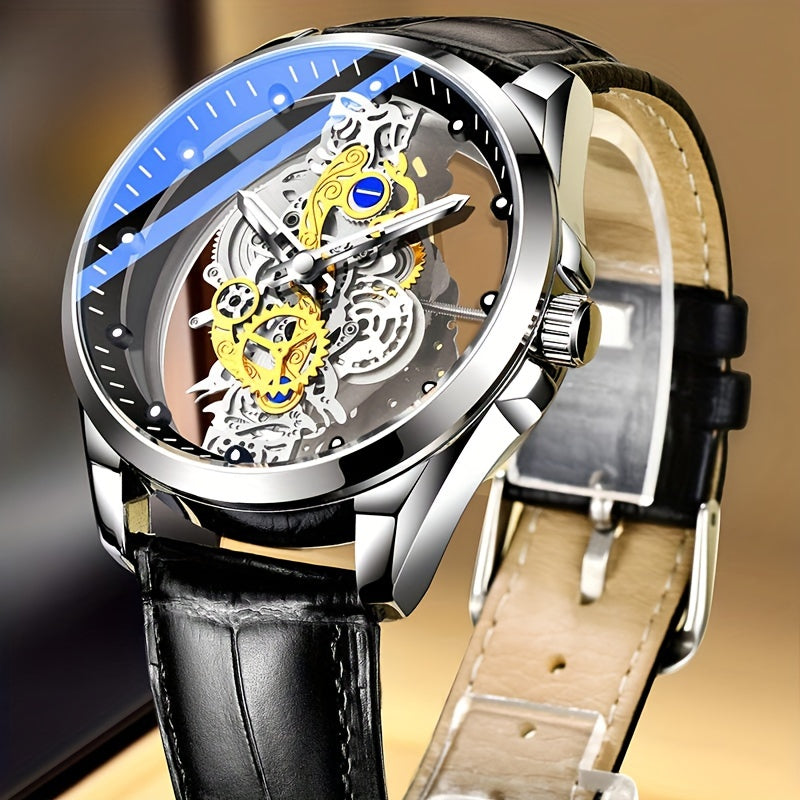 Men's Steel Band Watch with Luminous Openwork Sheer Bottom Quartz Watch Gift