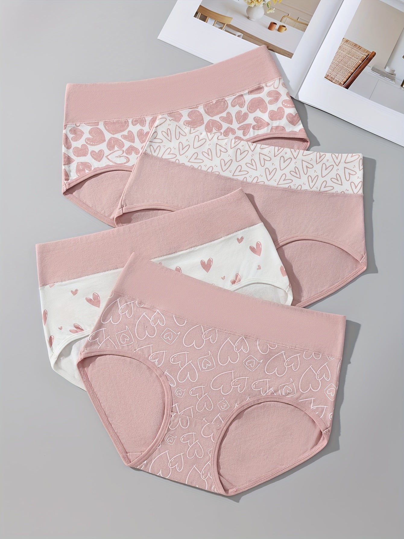 Pack de 4 bragas de cintura alta con estampado de dibujos animados en bloques de colores para mujer, suaves y cómodas