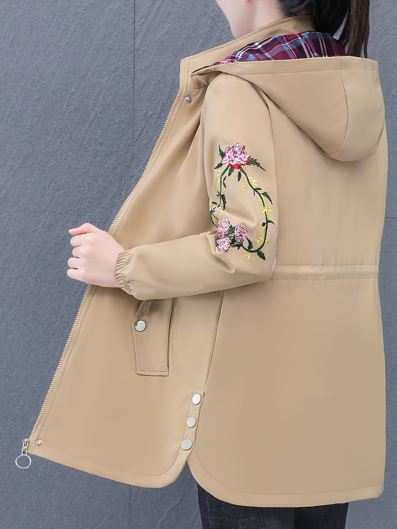 Women's Floral Hooded Jacket with Glossy Finish for Spring Fall Casual Weekend Wear